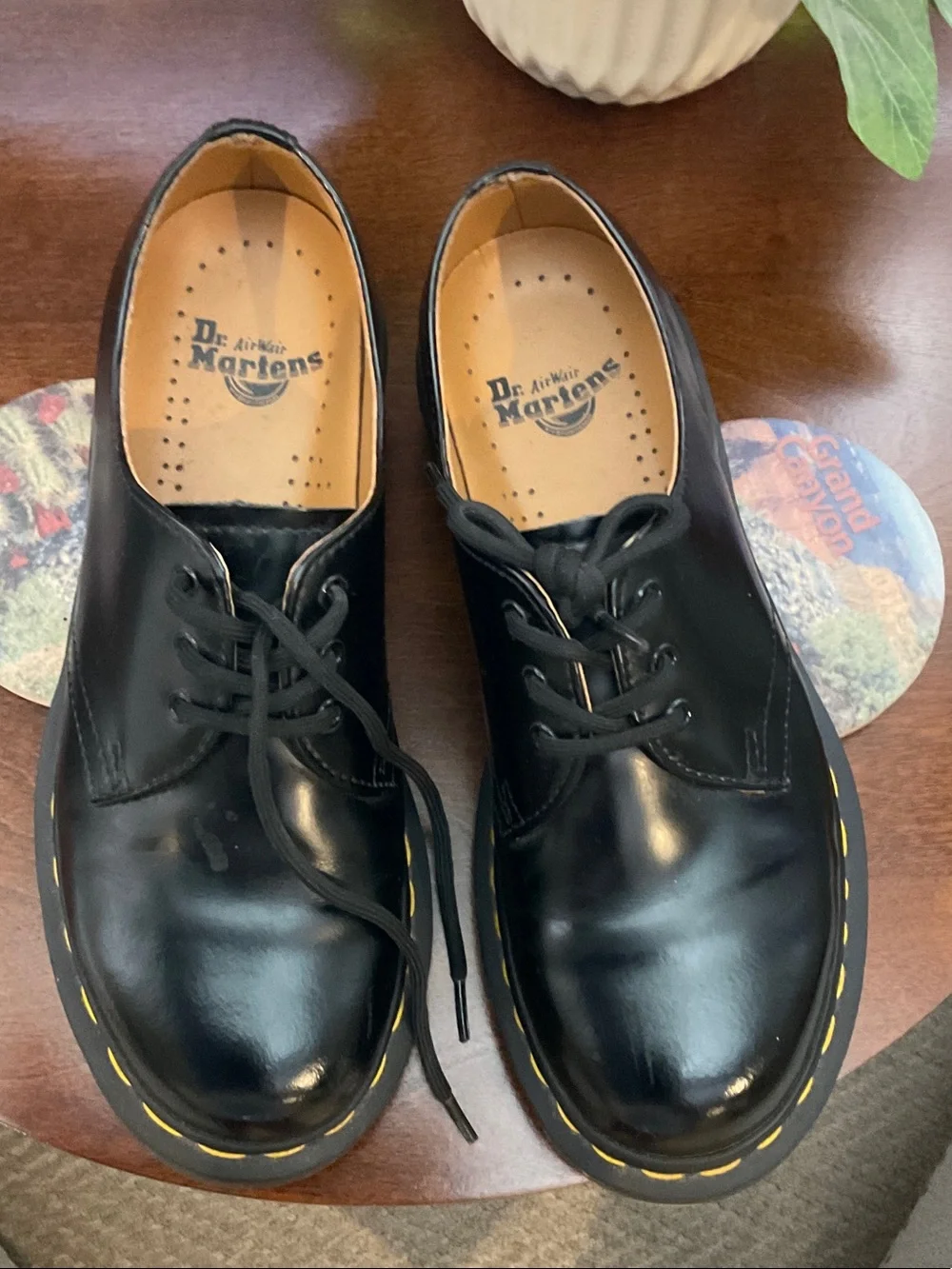 Dr. Martens Black Leather 3-Eye Derby with Yellow Stitching